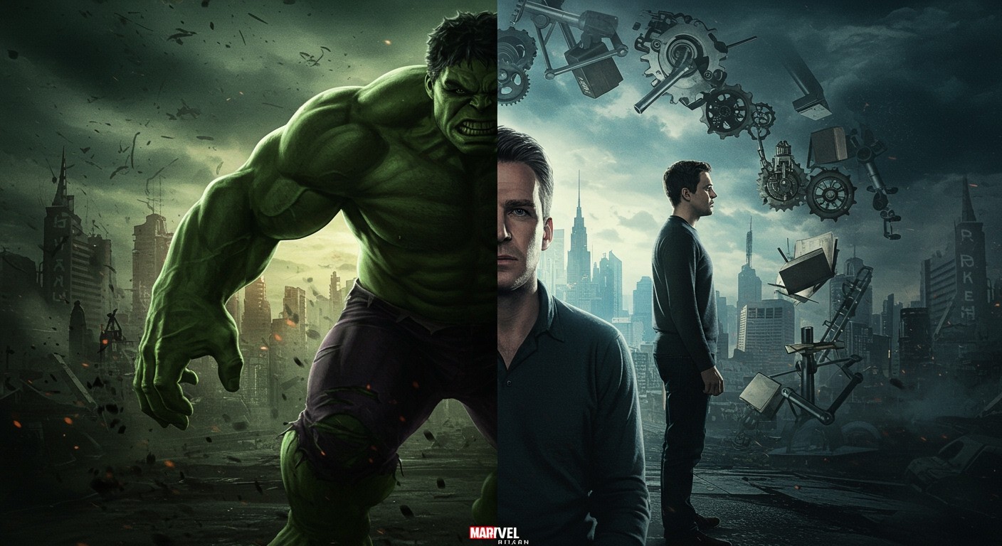 A szuperego és ösztönén küzdelme Hulk feszültségét tükrözi.