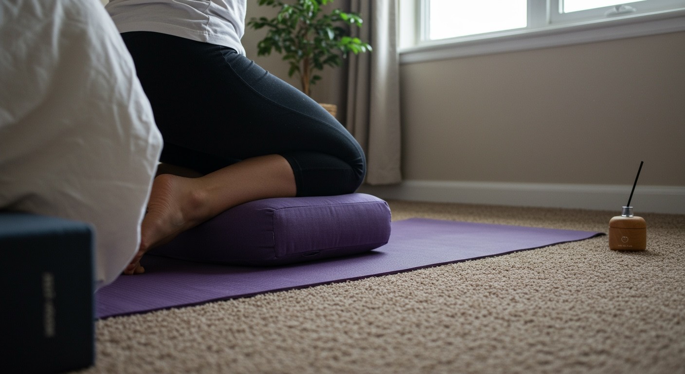 A Balasana kiegészítőkkel segít a mélyebb relaxációban.