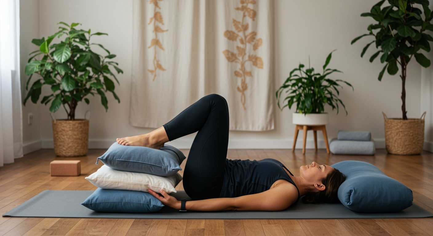 A Supta Baddha Konasana pihentető, segíti a légzést is.