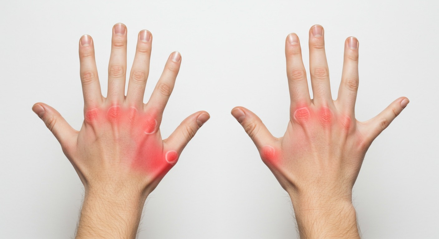 A szimmetrikus ízületi érintettség rheumatoid arthritisre utal.