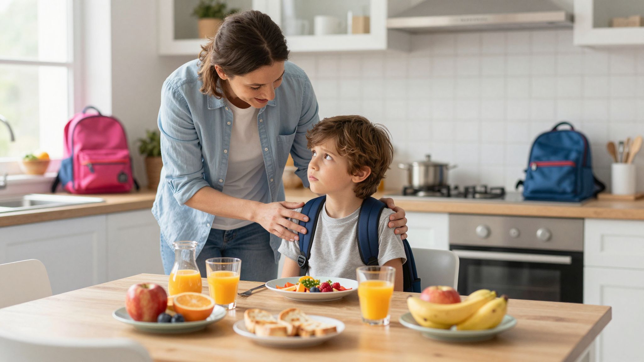A nyugodt reggeli légkör segít a gyermeknek.
