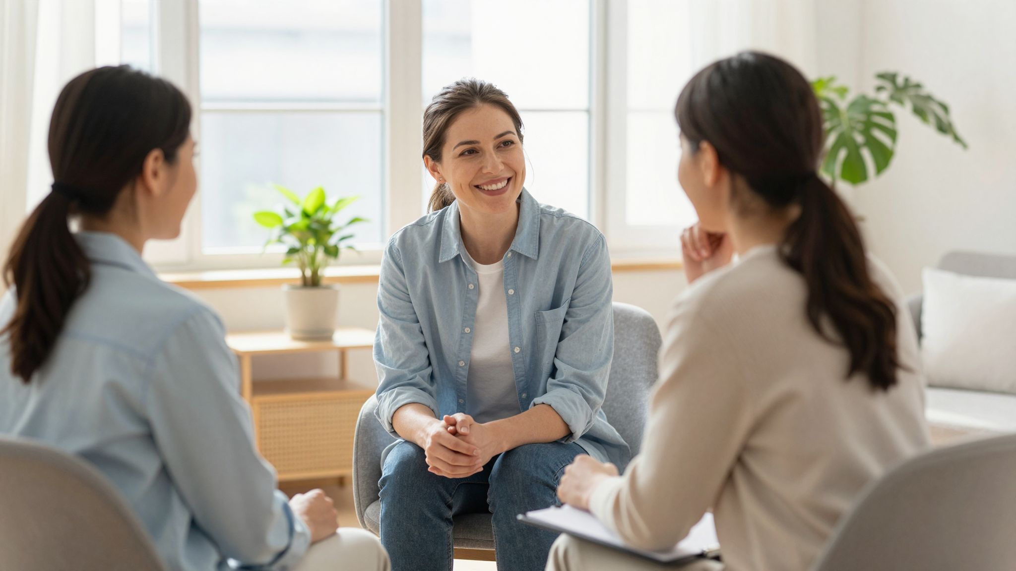 A terapeutával való bizalmas kapcsolat kulcsfontosságú a fejlődéshez.