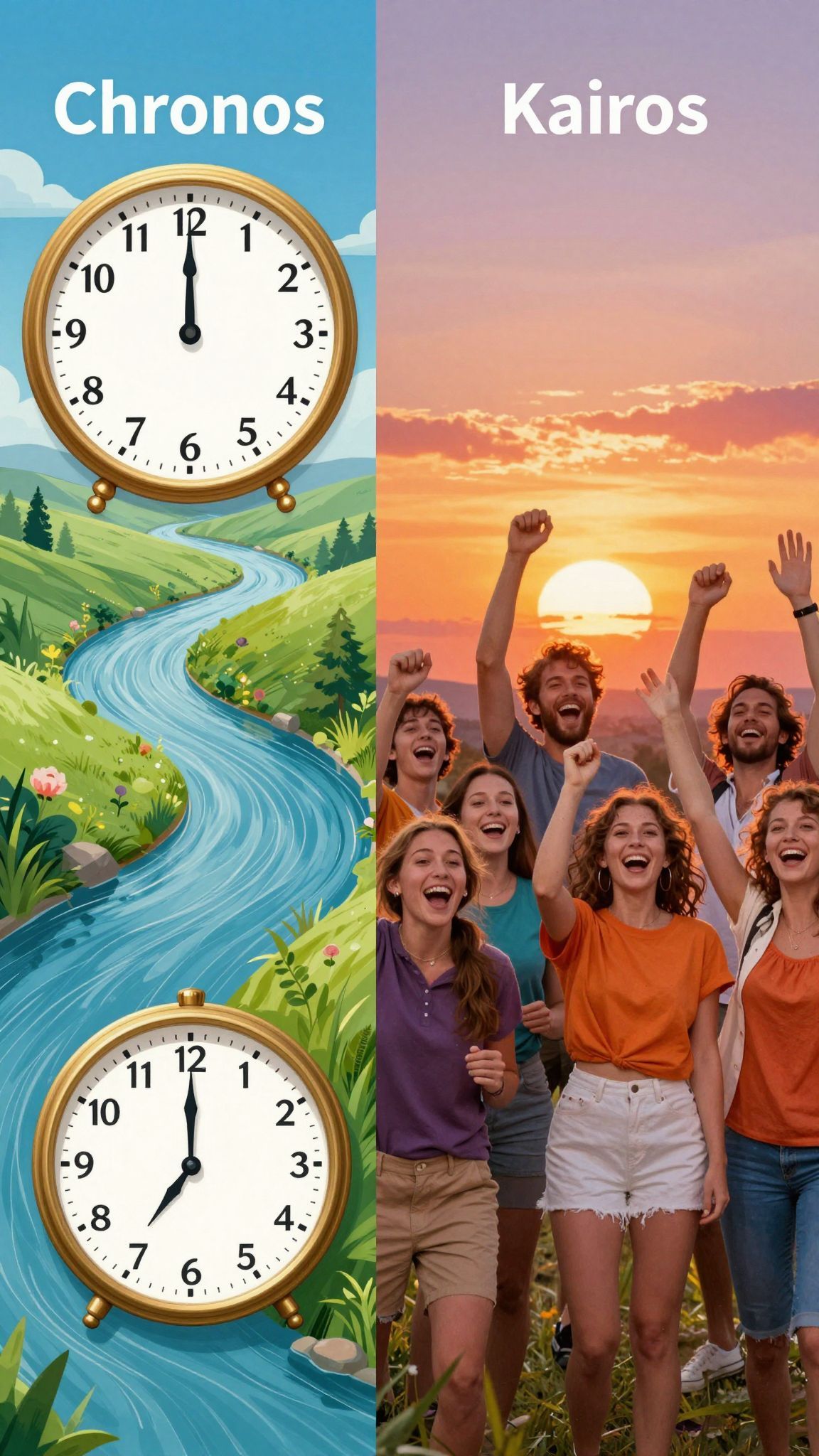 Chronos a mért idő, kairos az alkalmas pillanat.